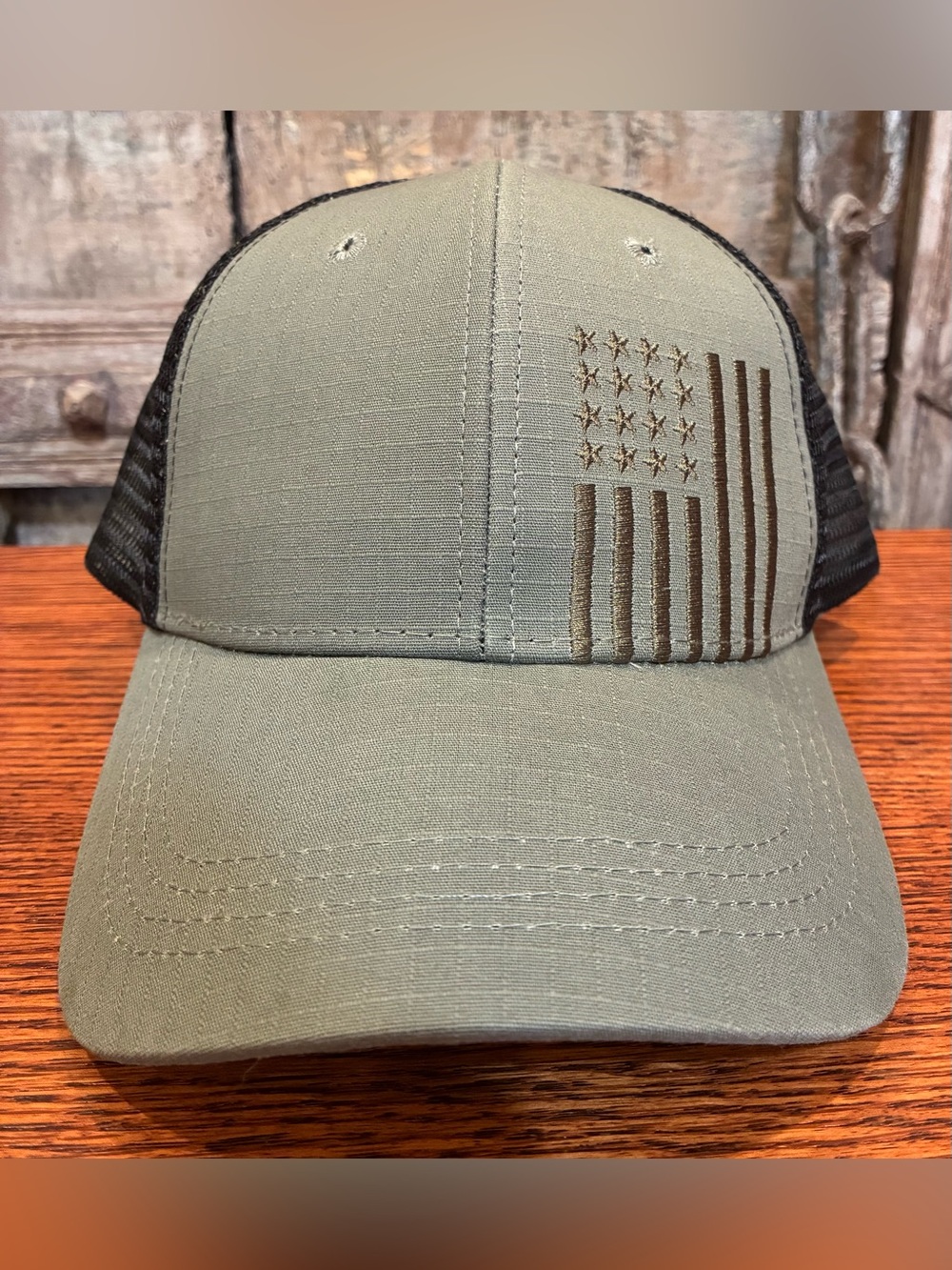 Highland Tactical Olive Green American Flag Trucker Hat Snapback